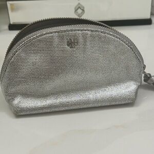 Tory Burch Silver Cosmetic Bag with Shimmery Finish